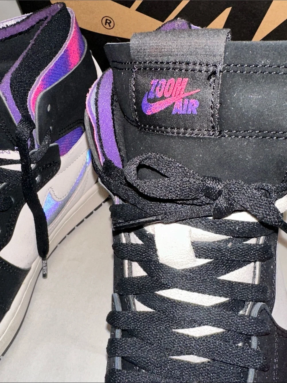 Nike PSG Jordan 1’s — Black, White & Purple Iridescent Swoosh